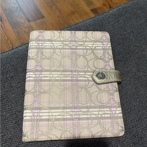 Coach Cream and Lavender Signature C iPad Case with Metallic Kisslock Closure